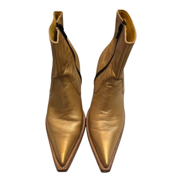 Gold Leather RUDEL Snip Toe Western Cowgirl Boots sz 7 - Picture 5 of 11